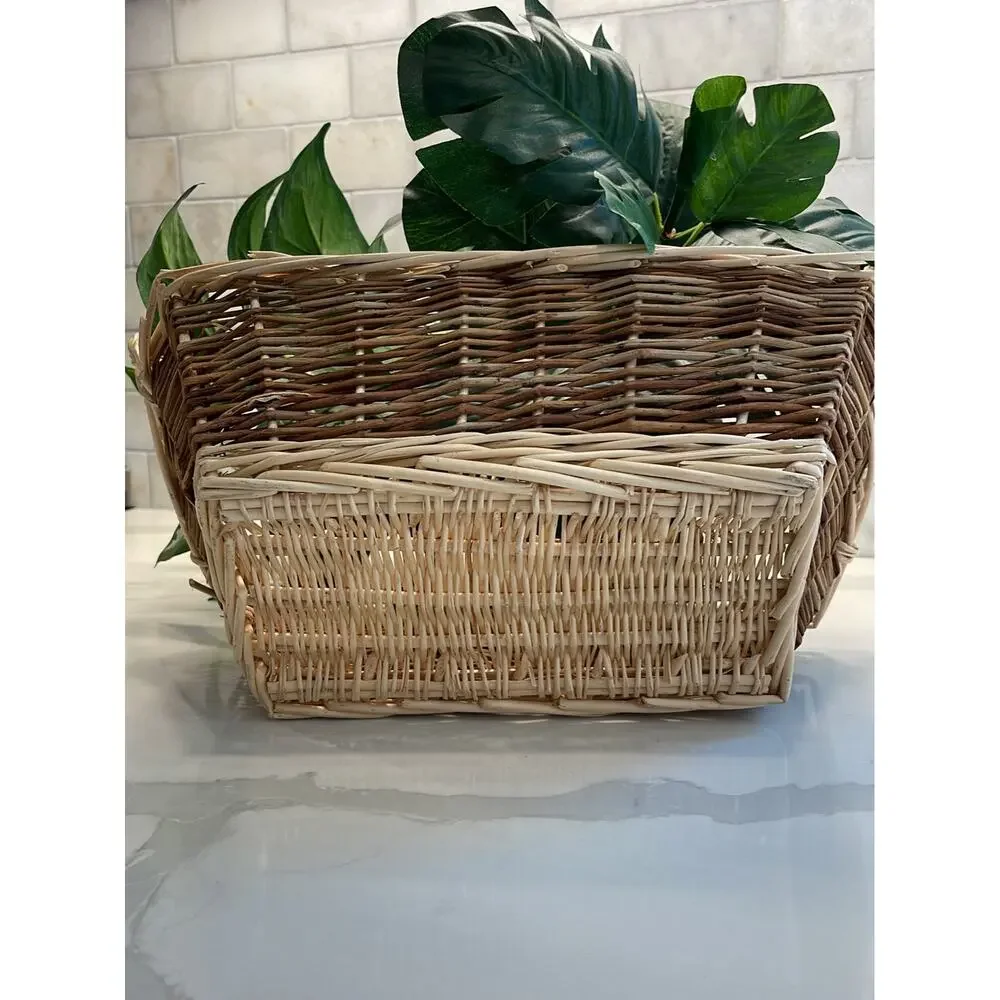 Wicker Basket with Handles Brown and Tan Rectangle